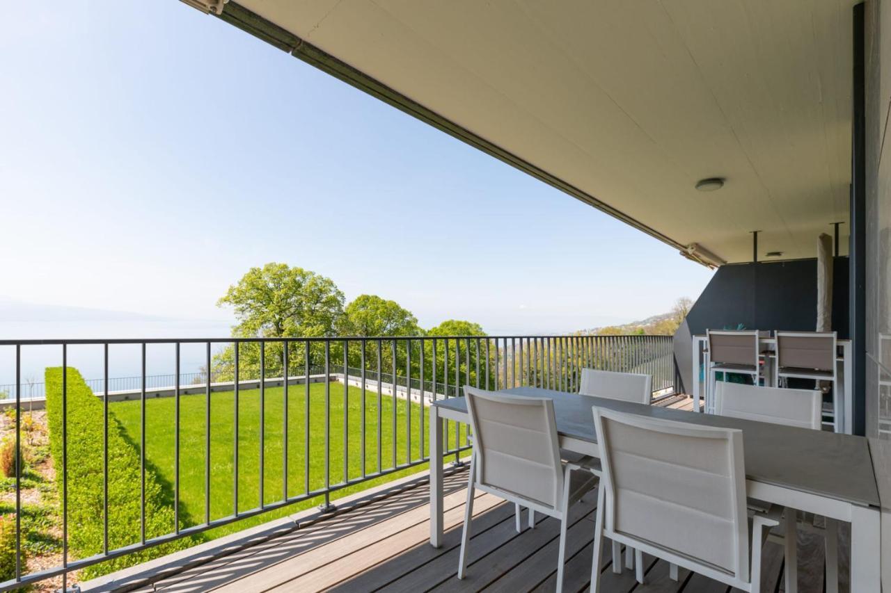 Les Terrasses De Lavaux 1 - Appartement De Luxe Avec Vue Panoramique Et Piscine Puidoux Exterior foto