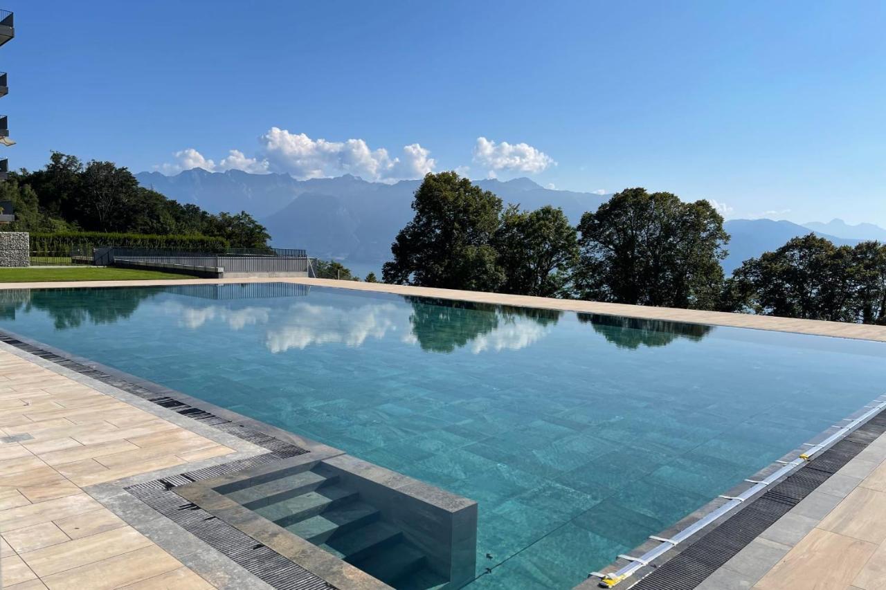 Les Terrasses De Lavaux 1 - Appartement De Luxe Avec Vue Panoramique Et Piscine Puidoux Exterior foto